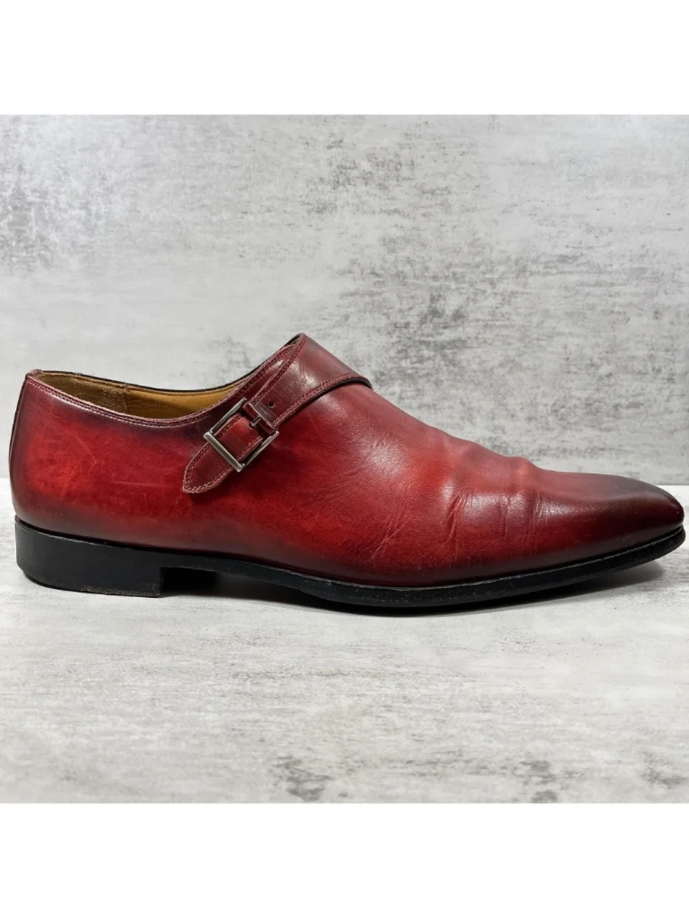 Magnanni Single Monk Strap Leather Shoes - Men's Size 10 - Red